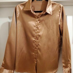 Bronze Button-Front Satin Top